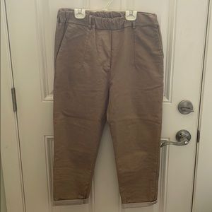 High waisted, cropped, stretch khaki pants